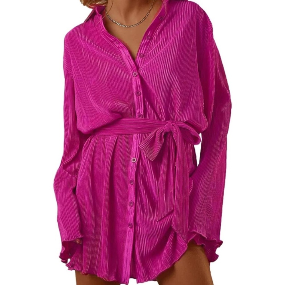 Vibrant Pink Button-Up Dress